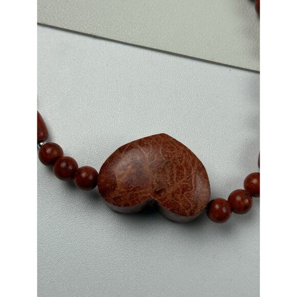 GSJ Coral Heart Beaded 16"-18.5" Sterling Silver Clasp Necklace - Picture 6 of 12
